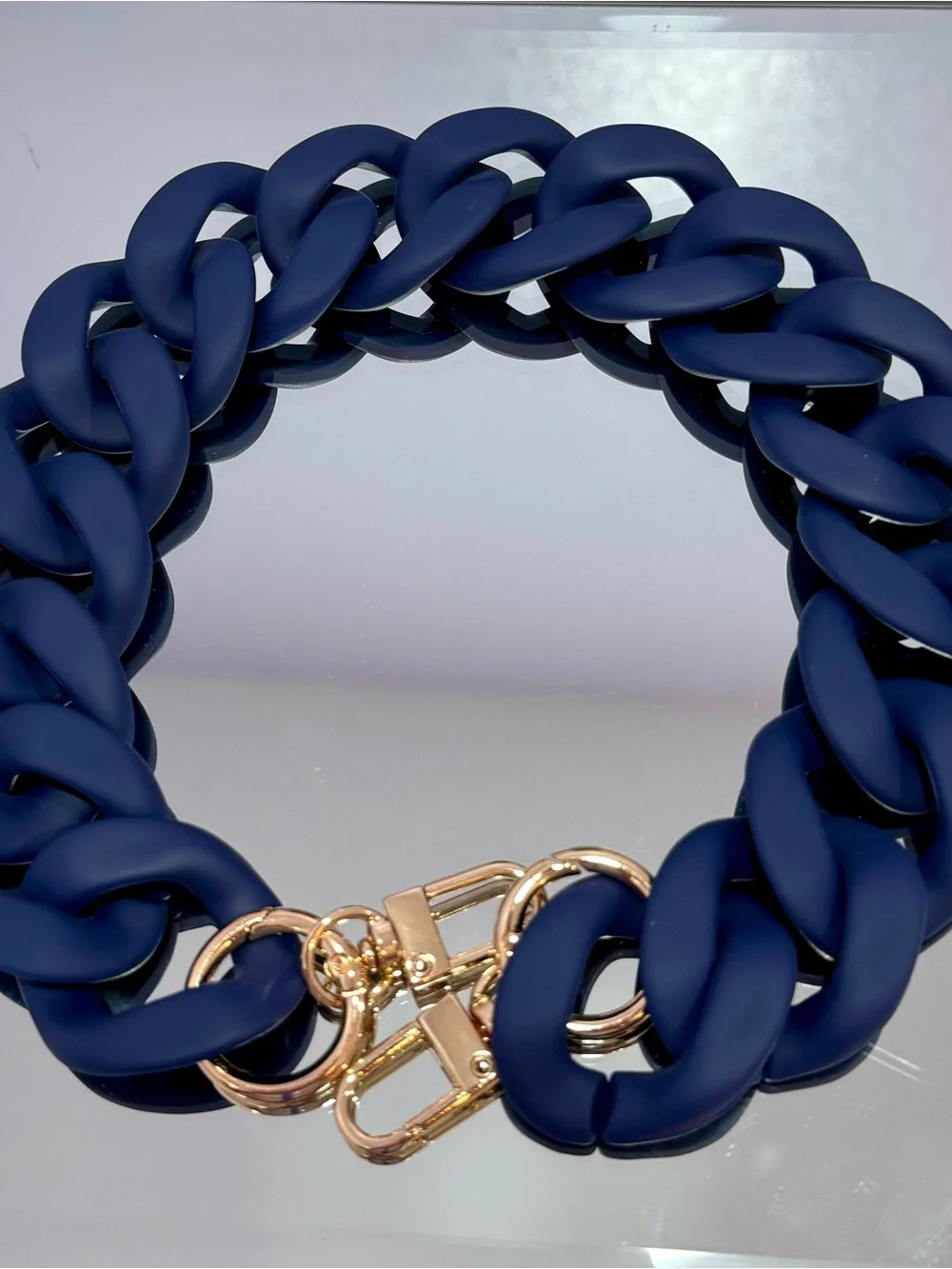 New Acrylic Matt Navy Bag Chain  Holder with Gold Hardware
